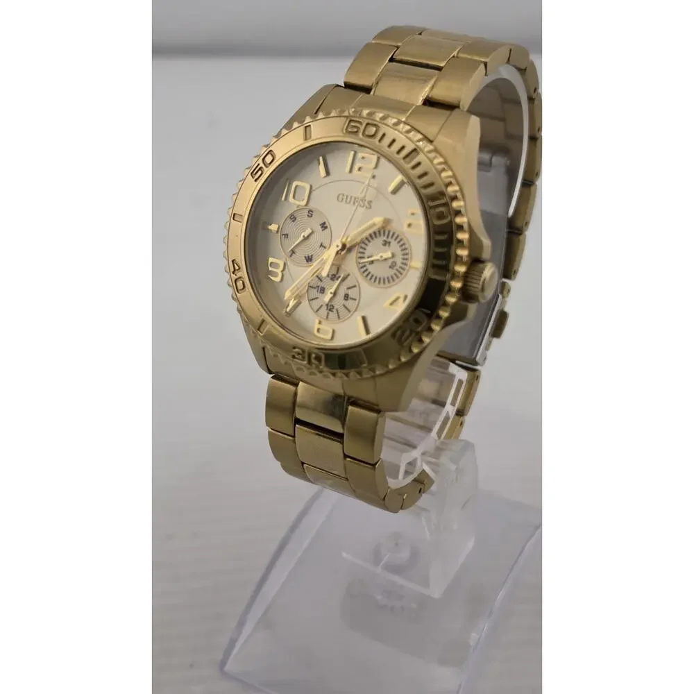 Mens Guess Steel W0231L2 Multifunction New Batteries Very Nice Day Date Runs